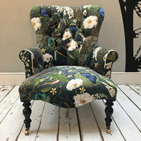 Fauteuil de style rétro en tissu de luxe avec pieds en bois, fauteuil d'appoint pour salon, chambre à coucher, hôtel