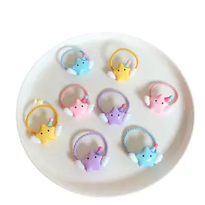 Multicolor Star Hair Ties With White Wings Casual Kids Hair Ropes Fancy Sweet Hair Rubber Bands For Girls