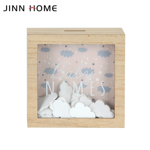 단단한 오동 나무 돼지 저금통 동전 돈 은행 명확한 Plexi 유리 돈 절약 상자 구름 조각 내부 장식 - Product Image 2