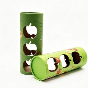 Tube en carton rond vert avec découpes en forme de pomme, emballage alimentaire recyclable - Product Image 4