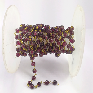 Natural Garnet Smooth 3mm Irregular Beaded Brass Wire Wrapped Handmade High Quality Johariz <b>Rosary</b> Chain - Product Image 4