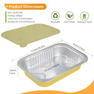Boîte à lunch en aluminium doré rectangulaire jetable de qualité alimentaire épaisse de 580 ml pour <span class=keywords><strong>barbecue</strong></span> à emporter pour restaurant - Product Image 2