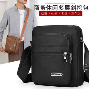 Jingpin Men's Messenger Bag Large Capacity PU Leather Business Casual Crossbody Bag Multi-layer Design For Travel And Daily Use - Product Image 1