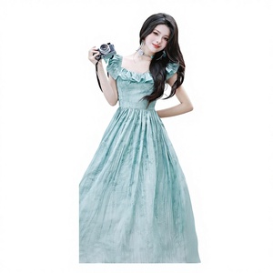 Fransız Baharı Çevre Dostu Şifon Yeni Stil Nazik ve Tatlı Retro Akışkan Tatil Plaj Perisi Uzun İnceltici Elbise - Product Image 1