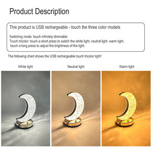 यूएसबी चार्जिंग टच तीन रंग प्रकाश उत्सर्जक डायोड स्टार क्रिसेंट एक्रिलिक क्रिस्टल सजावट आधा चंद्रमा बच्चों की लड़की उपहार - Product Image 4