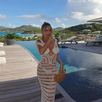 Robe de plage décontractée en crochet avec corde à nouer et couverture en maille ajourée Vêtements de plage une pièce