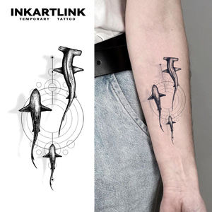 INKARTLINK Autocollant de <span class=keywords><strong>tatouage</strong></span> Requin Marteau, motif géométrique Galaxie Orbit, Vie Océanique, réaliste, à base de plantes, tenue 15 jours, pour l'art corporel, fournitures en gros - Product Image 1