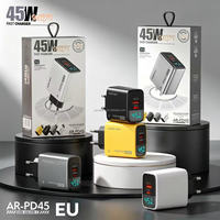 Chargeur de voyage USB-C PD 45W avec affichage numérique, prise EU/US, charge rapide GaN 45W Type-C pour téléphone portable
