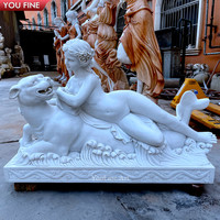 Statue érotique en marbre blanc grandeur nature pour jardin extérieur avec Sculpture léopard