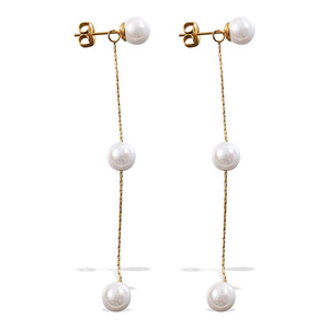 ต่างหูมุกทรงหยดน้ำ ลูกปัดแก้วสีขาว โซ่ทอง เงิน พู่ยาว สำหรับผู้หญิง สวมใส่ได้ทุกวัน - Product Image 5
