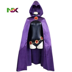 Disfraz de Raven para Adolescentes, Mono Negro para Mujer, Capa Morada con Capucha, Traje de Fiesta de Halloween - Product Image 1