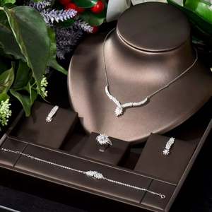 HIBRIDE Gorgeous Micro Inlay Full Small CZ Stone Around en Round AAA Cubic Zirconia Mujeres Conjuntos de joyería de boda para novias - Product Image 1