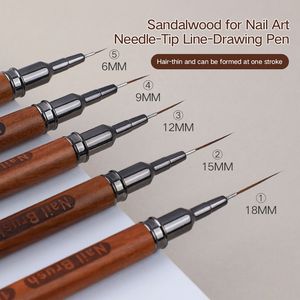 Ensemble de 5 pinceaux de luxe pour nail art en bois de santal, à pointe ultra fine, pour <span class=keywords><strong>manucure</strong></span> française, avec capuchon métallique, pour salon et DIY - Product Image 5