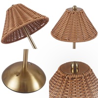 Lampe de table en rotin LED à commande tactile, lumière de chevet à intensité variable pour chambre à coucher, salon, décoration extérieure