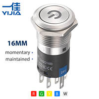 Interruptor de Botón Pulsador de Metal Iluminado de 16 mm GQ16BF-22DP, 2NO2NC, Acero Inoxidable, Latón, 5A, Verde, Rojo, Azul, Símbolo de Encendido LED
