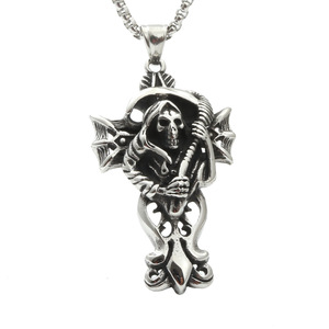 Collar con colgante de calavera de esqueleto, acero inoxidable, regalo unisex, joyería de moda - Product Image 1