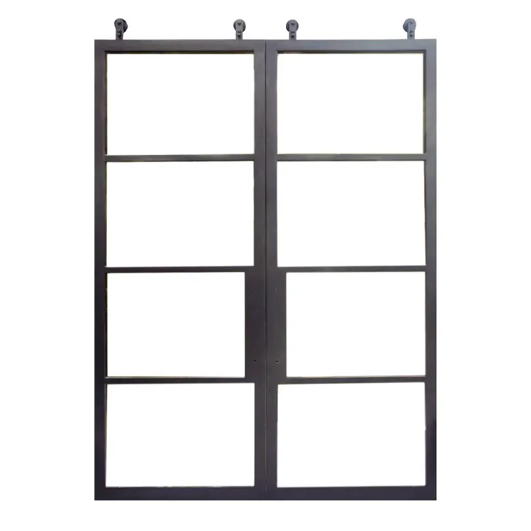 Puerta corredera interior de vidrio con marco de acero rústico con riel resistente
