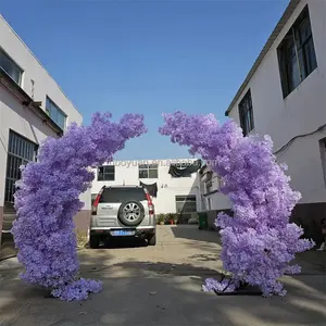 Flor de arco artificial al por mayor, marco de arco de flor púrpura, en forma de flor de cerezo C, decoraciones de arco de boda, flor