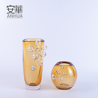 Ensemble de vases en verre ambré à bulles modernes, faits à la main, style Art Déco, pour centre de table, salon, mariage