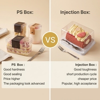 Boîte à dessert carrée en plastique PS jetable pour fabricants, conteneur à pâtisserie, vente en gros, taille personnalisée