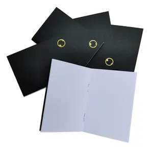 Mini Bloc de notas negro con estampado dorado personalizado, pequeño sillín de puntada, encuadernación, cuaderno vacío