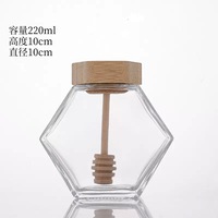 Vente en gros de pots à miel hexagonaux en verre de 200 ml et 380 ml avec couvercle en aluminium et bâtonnet en bois, récipient à miel vide, impression de logo personnalisée