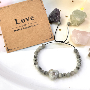 Bracelet Bohème Cœur en Jaspe <span class=keywords><strong>Kiwi</strong></span> Gris, Énergie Positive, Méditation, Réglable, Bijou Spirituel Perlé, <span class=keywords><strong>Carte</strong></span> Cadeau - Product Image 2