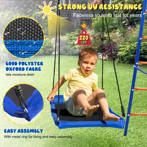 500LBS 5-in-1 açık arka bahçe için Metal salıncak seti, Platform çocuklar salıncak oyun seti standı ile tırmanma ipi, basketbol potası