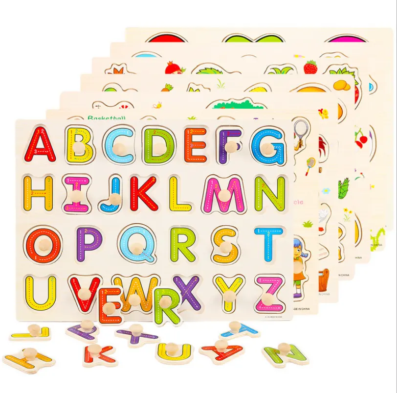 Children's education wooden animal cognition alphabet letters learning puzzles montessori number sorter counting toys for kids