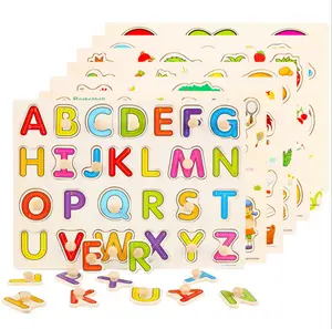 Rompecabezas educativo montessori de madera para niños, letras del alfabeto cognitivo, juguete para contar números
