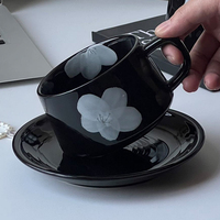 Tasse en céramique japonaise Ins tasse à café mignonne avec soucoupe tasse nordique tasse en porcelaine avec poignée pour le ménage pour le désherbage Restaurant
