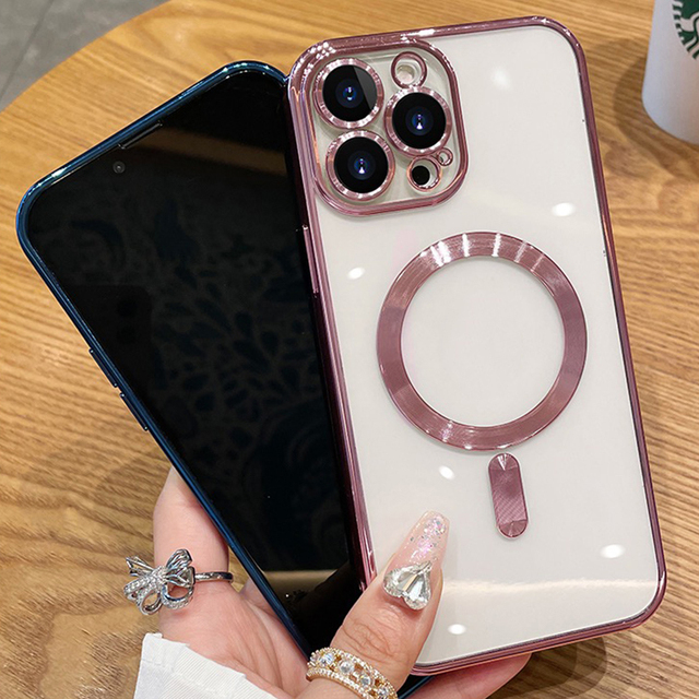 TPU Transparent Electroplate Plated Phone Case Full Cover Magnetic Wireless Charging Phone Cover for IPhone16 15 14  Pro Max