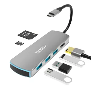 高品质的新设计USB 3集线器6端口铝USB-C BASIX USB 3.0 6端口集线器类型C 4K型-C集线器用于MacBook PS4