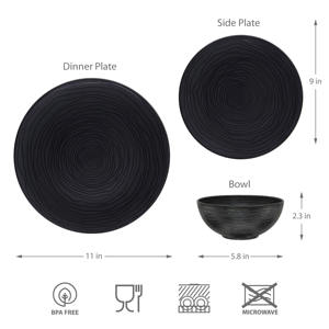 Service de vaisselle de luxe en organica noir 12 pièces 100% plats réutilisables en mélamine morden finition mate - Product Image 2