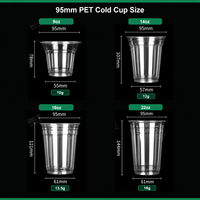 Impression de logo personnalisé, vente en gros de gobelets en plastique transparent à paroi simple PET de 8, 12, 16, 20, 24 oz, pour boissons froides, café, avec couvercle