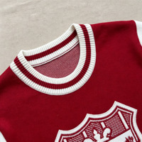 Pull en tricot personnalisé pour homme, rouge et blanc, à manches courtes, col rond côtelé, à rayures jacquard