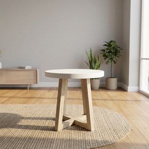 Minimalist Round Wood Coffee Table with White Top for Living Room - Product Image 1