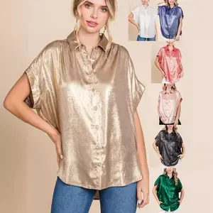 Gold Stamp Sequin Blouses for Women Ladies Shirts Blouses Tops Loose Assorted Women's Blouses