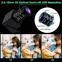 Cámara USB HD MI ELP 4K IMX415 con Lente de Zoom Manual de 3.6-10 mm, Mini Cámara de Primer Plano para PC, Monitor de Computadora, TV, Proyector