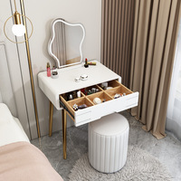 Commode en bois massif, bureau de maquillage moderne et minimaliste avec miroir sur pied, élégant pour les petits espaces, utilisation dans les hôtels et les salons