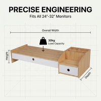 Support d'écran multifonctionnel en bambou avec 2 tiroirs et porte-stylo, organiseur de bureau ergonomique pour ordinateur/ordinateur portable