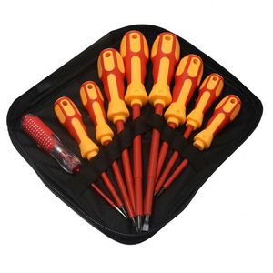 Set di 9 <span class=keywords><strong>Cacciaviti</strong></span> Isolati Rivestiti in Tessuto, Combinazione Multifunzione per Elettricisti con Cacciavite e Tester di Tensione - Product Image 1