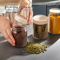 Bocaux de conservation en verre de qualité alimentaire au design moderne, plusieurs couleurs de couvercles - Contenants de cuisine empilables pour grains de café, céréales ; Rangement