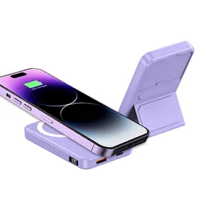 Private Mode 10000mAh 2 in 1 power bank with foldable bracket 15W Fast Charging power bank magnetic wireless charger