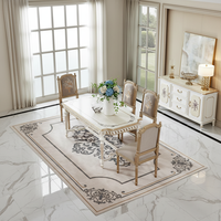 Ensemble de table à manger longue de luxe classique en or blanc peinte à la main en France, de haute qualité et exquise, pour salon de villa