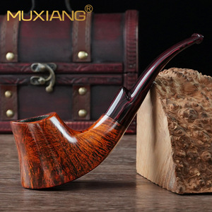 Muxiang Wooden Smoking Pipe Bent Type Briar Wood Tobacco Pipe 3mm Filter Men's Gift Set - Product Image 3