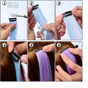Extension per capelli sintetici a clip in fibra resistente alle alte temperature, lunghi, lisci, colore <span class=keywords><strong>blu</strong></span> sfumato HPC-2566, parrucche con extension di capelli a densità elevata - Product Image 4