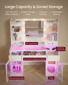 <span class=keywords><strong>VASAGLE</strong></span> Tavolo da Trucco Moderno con Striscia LED RGB, <span class=keywords><strong>Scrivania</strong></span> per Trucco con Luci LED e Presa di Corrente, Tocador De Maquillaje - Product Image 2