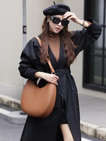 Sac à bandoulière demi-épaule pour femme DUOLE 2024 en cuir véritable, résistant à l'eau, antivol, avec fermeture éclair, portable, style vintage