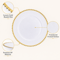 Assiettes de présentation transparentes avec bordure perlée dorée, rondes de 13 pouces, durables, pour mariages, fêtes, Thanksgiving et autres occasions.